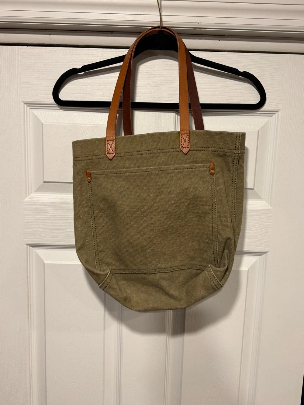 Madewell Canvas Tote Bag with Brown Leather Handles - Olive
